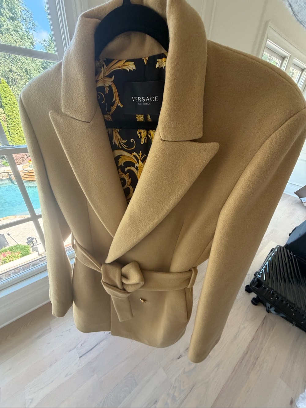 Versace Women's Camel Belted Wool Trench Coat ( RUN WAY)